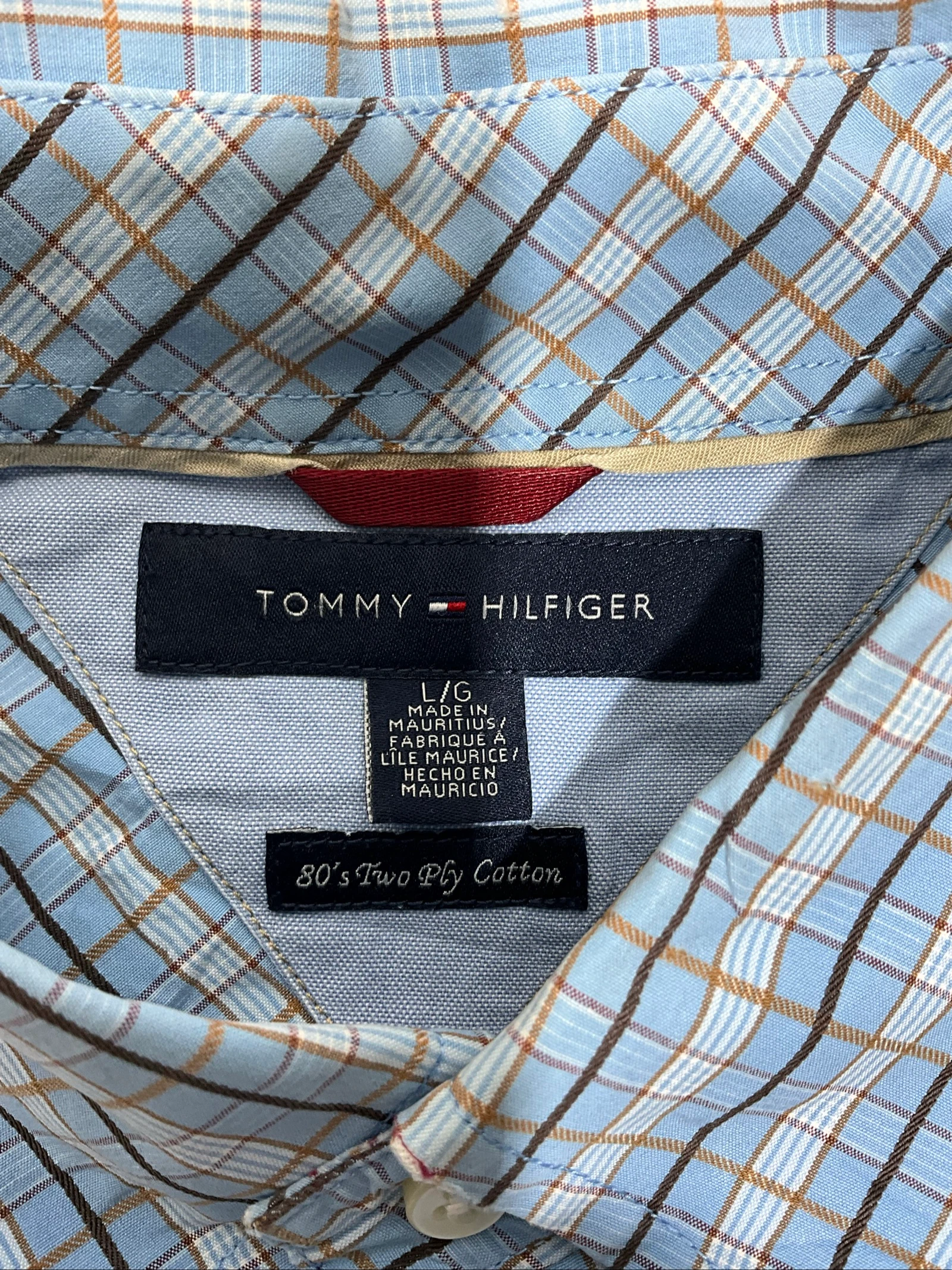 Tommy Hilfiger Long Sleeve Shirt L 100% Cotton Preppy Gingham Blue – photo 4